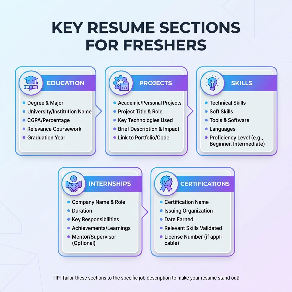 Key resume sections for freshers